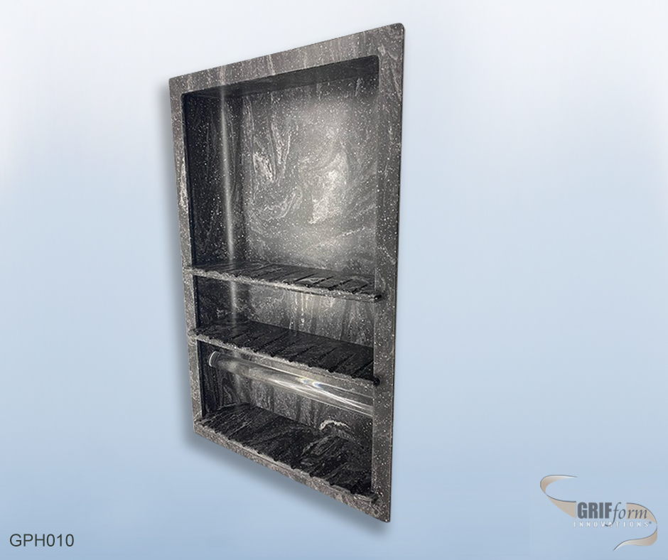 Custom bathroom accessory installation.