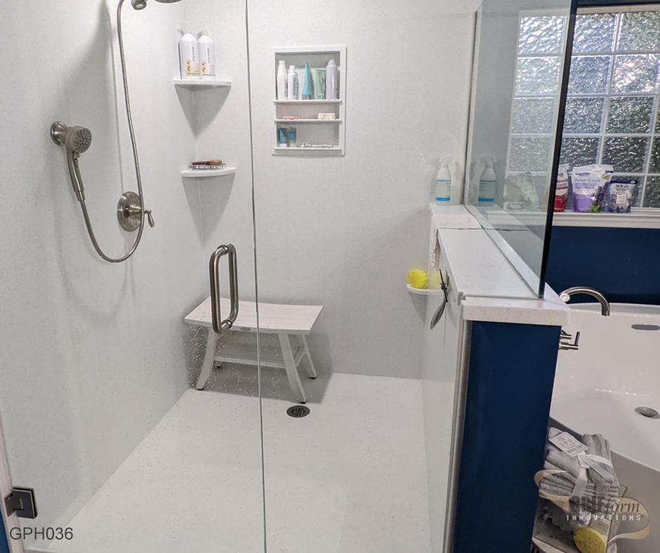 Custom shower pan installation.