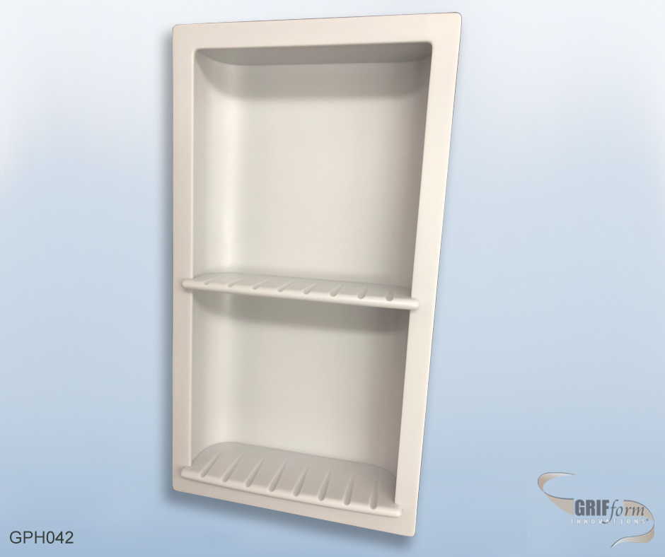 Custom bathroom accessory installation.