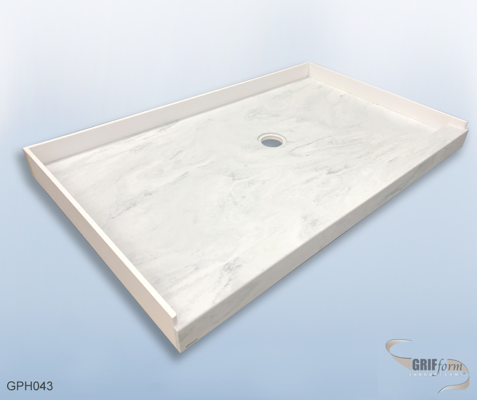 Custom shower pan installation.